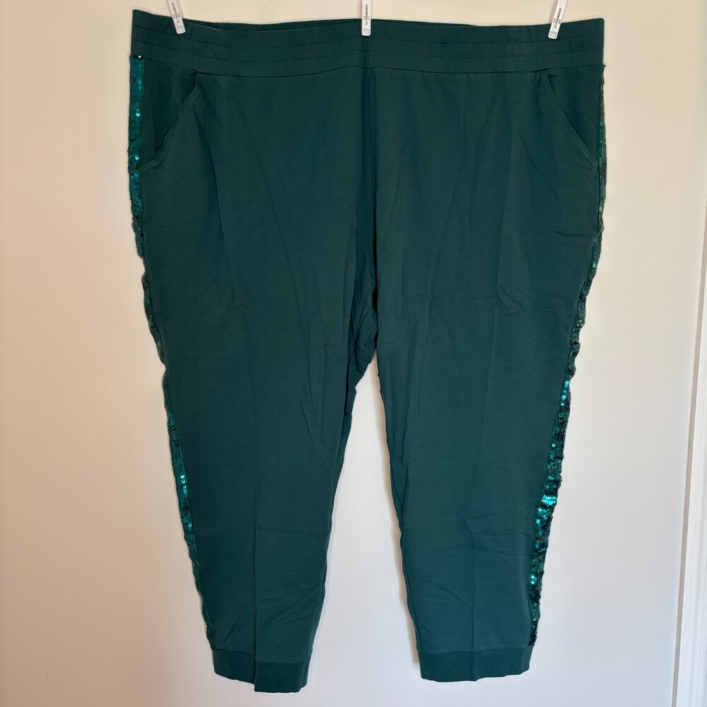 Belle by Kim Gravel NEW French Terry Joggers Womens 5X Petite Teal Sequin Trim